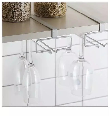Suporte de vidro de vinho de metal sem perfuração - Rack de taças para armazenamento sob o armário Organização de cozinha Suprimentos de armazenamento de cozinha/bar