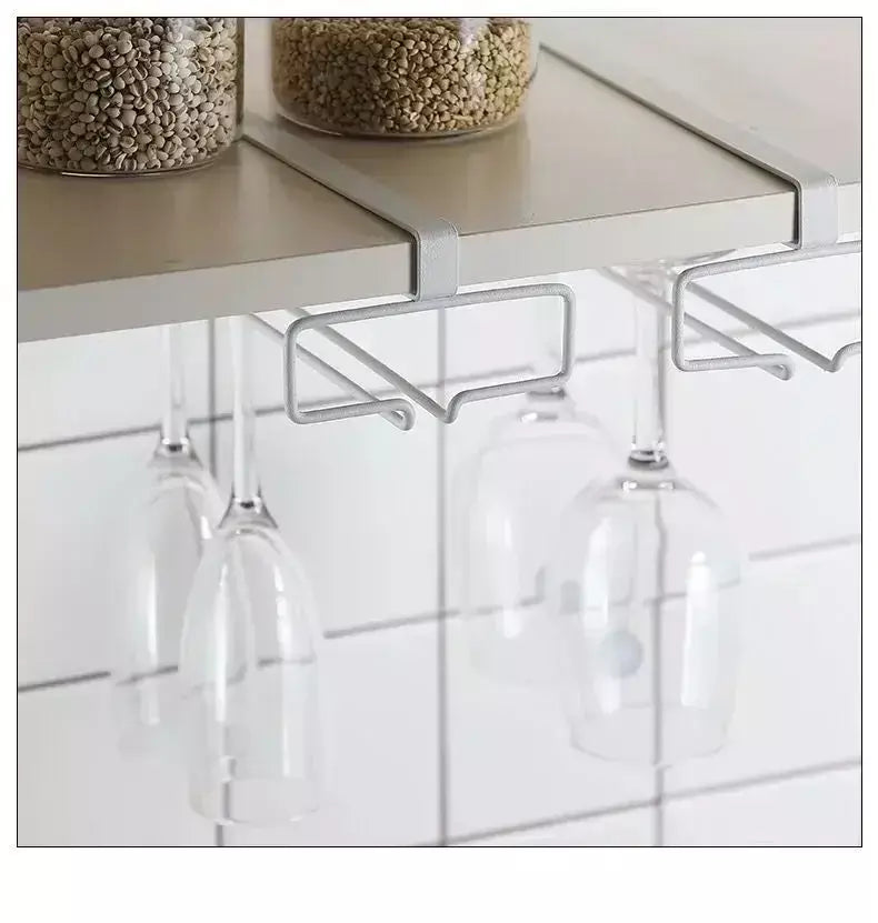 Suporte de vidro de vinho de metal sem perfuração - Rack de taças para armazenamento sob o armário Organização de cozinha Suprimentos de armazenamento de cozinha/bar