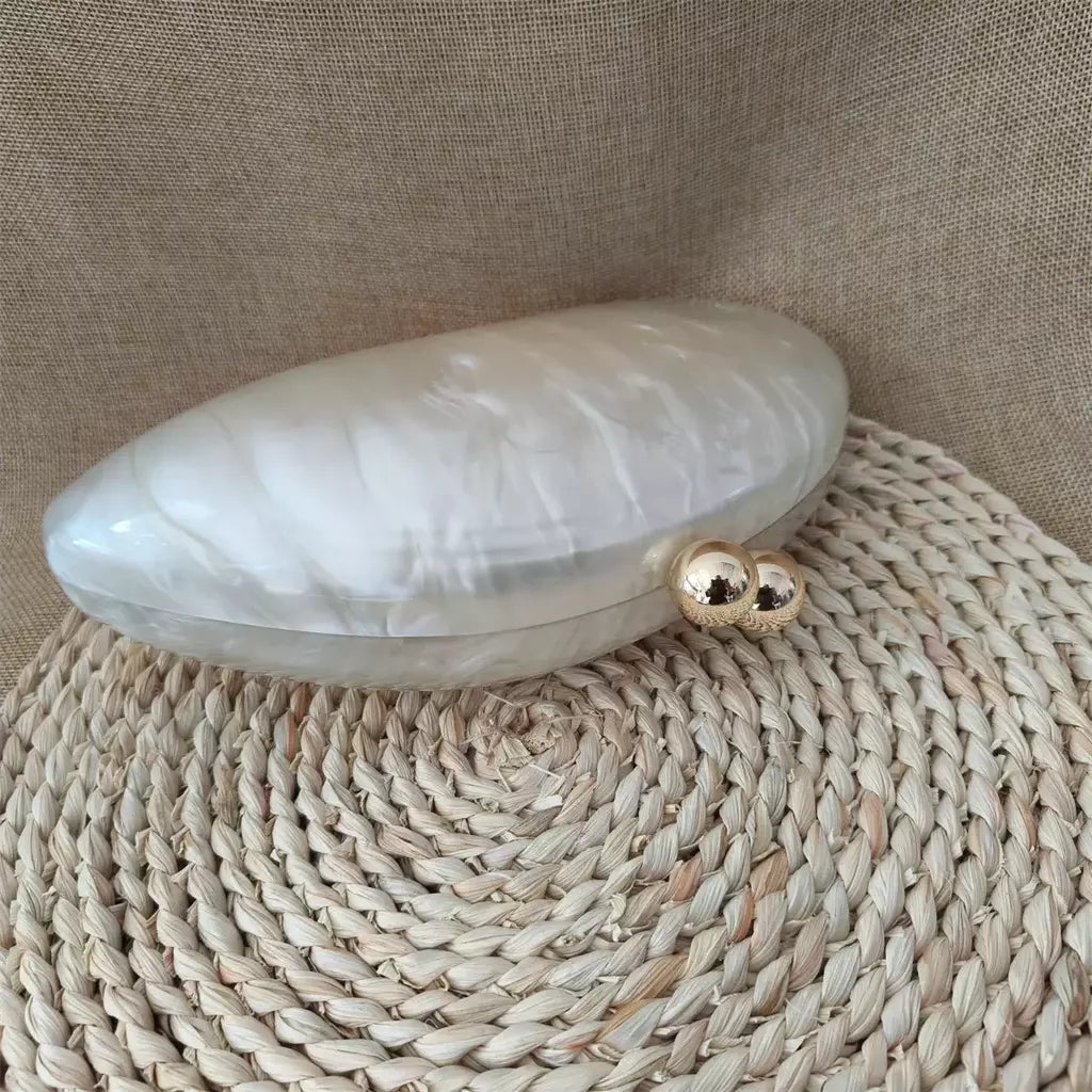 Oval Irregular Pérola Acrílico Box Evening Bag, Senhoras Designer De Luxo Bolsas, Festa De Casamento, Handmade Bolsas, Branco, Novo