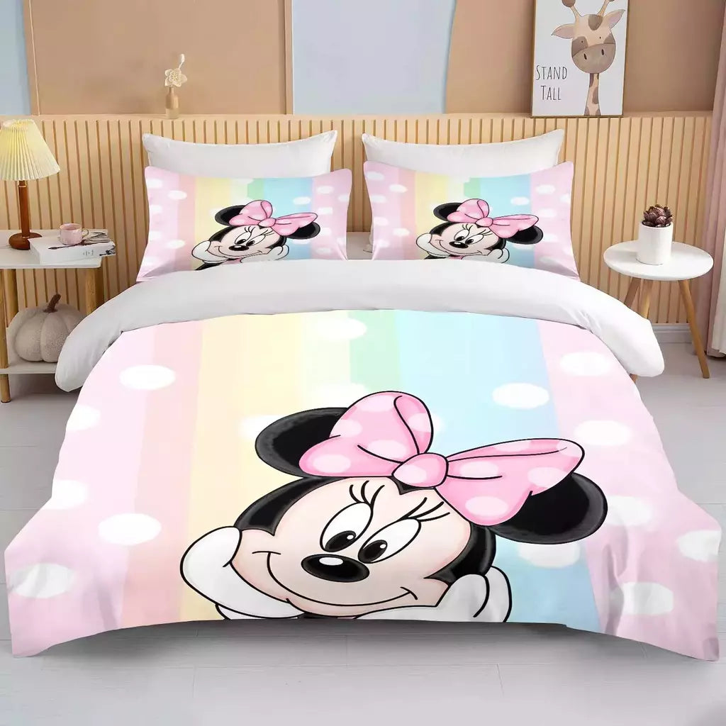 Disney-Minnie Mouse Impresso Conjunto de Cama para Crianças e Adultos, Capa de Edredão, Consolador, Fronha, Rosa, Rei, Amor, Desenhos Animados, Meninos, Meninas, Adultos, Presente