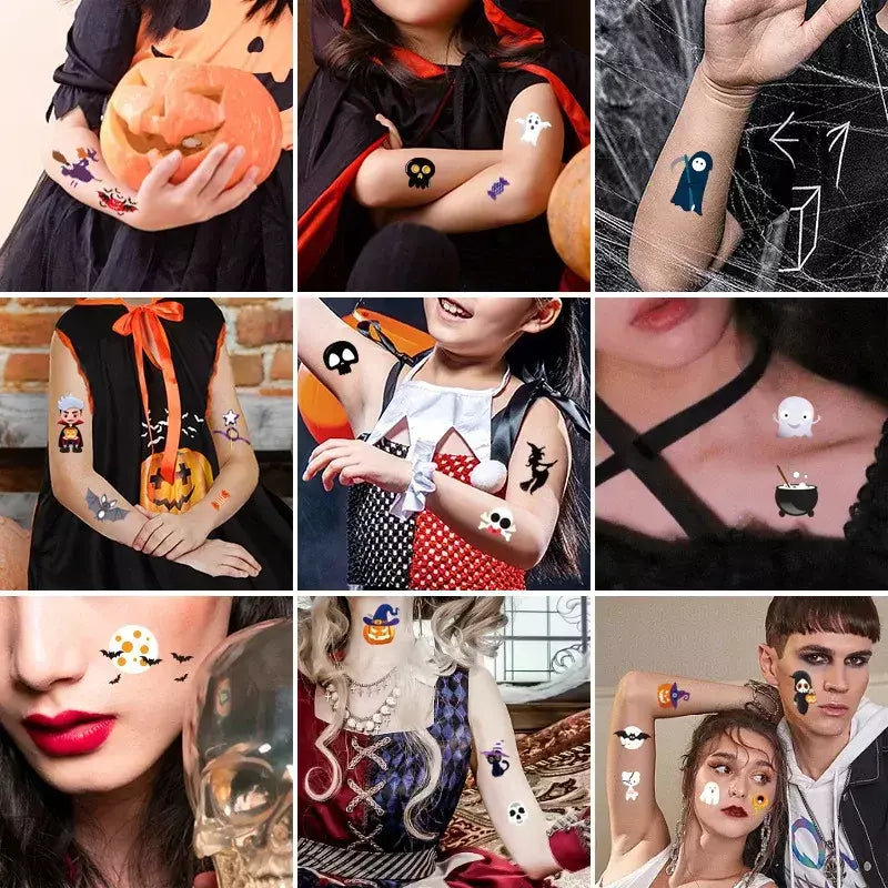 10 pçs abóboras de halloween tatuagem adesivos luminosos temporários à prova dwaterproof água adesivos para rosto corpo tatuagem crianças festa de halloween adereços
