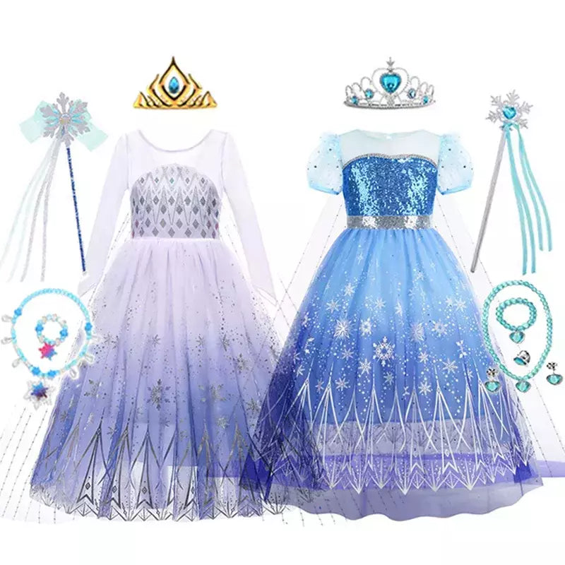 Crianças elsa traje menina aniversário malha vestido de princesa crianças cosplay neve rainha desempenho fantasia noite roupas de halloween