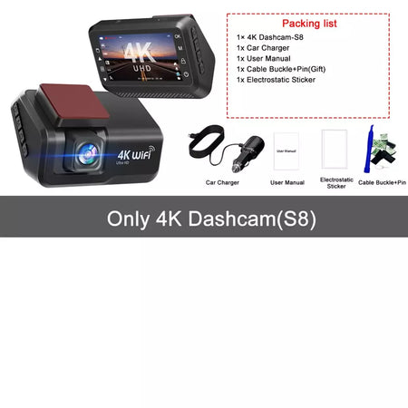 Kocam 4K UHD Dash Cam WiFi Carro DVR Dianteira e Traseira Lente Dupla Câmera Auto para Carro com Visão Noturna 24H Monitor de Estacionamento Caixa Preta