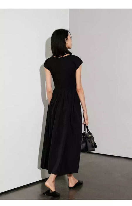 LILYMOON-vestido longo de emenda francês, saia de cintura alta, preto, fino, temperamento, cem, moda, verão