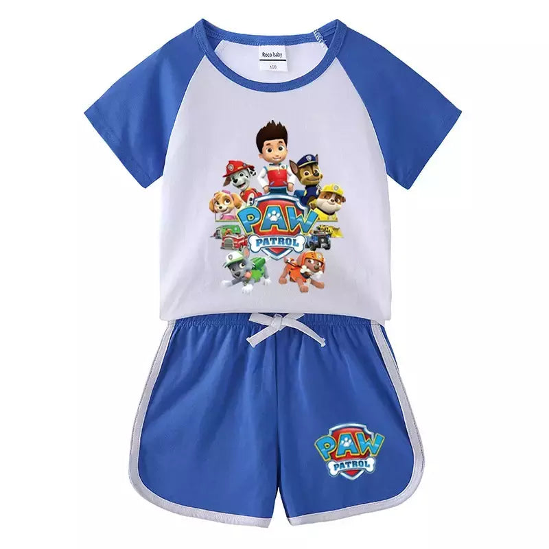 Boys Paw Patrol T-shirt manga curta Top e Shorts Set, bebê meninos roupas, roupas dos desenhos animados, terno verão, novo conjunto infantil, 2022, 2pcs