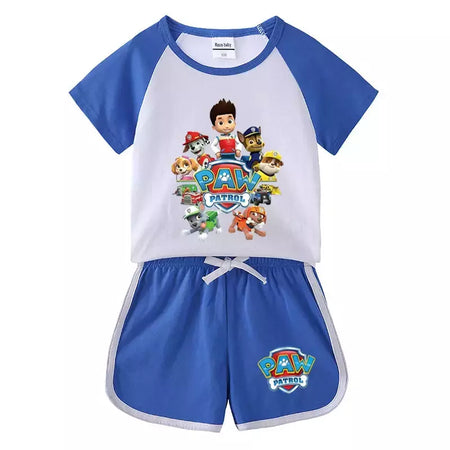 Boys Paw Patrol T-shirt manga curta Top e Shorts Set, bebê meninos roupas, roupas dos desenhos animados, terno verão, novo conjunto infantil, 2022, 2pcs
