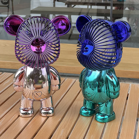 2024 galvanoplastia mudança gradual urso ventilador mini cor graffiti ventilador portátil de carregamento usb pequeno ventilador refrigeração ventiladores elétricos