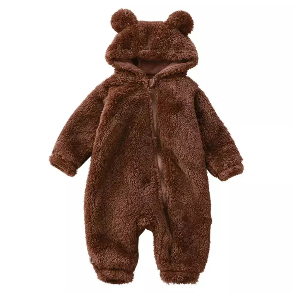 Inverno roupas de bebê bonito dos desenhos animados urso macacão de bebê pijamas infantil menino meninas animal traje com zíper macacão 0-24 meses