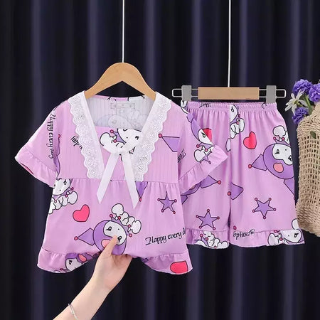 Pijama infantil para desenhos animados, roupas esportivas casuais, roupas para casa, camiseta estampada, kuromi, novo, verão