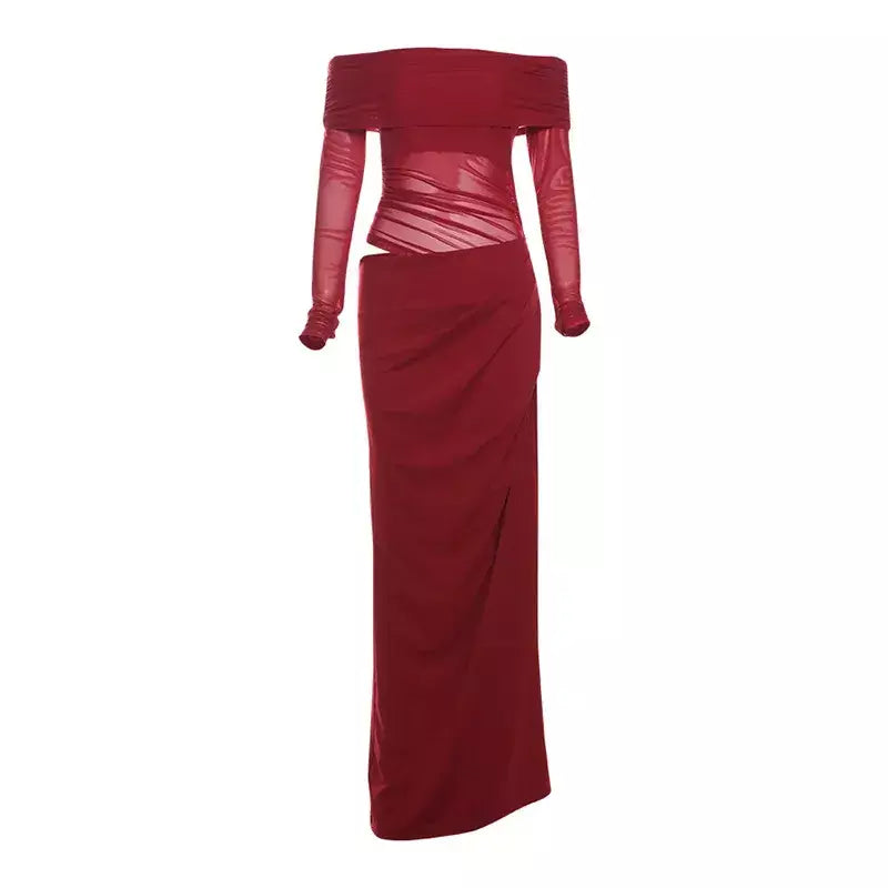 Oco sexy vestido longo feminino um ombro malha transparente festa noite vestido de malha verão moda cor sólida maxi vestidos