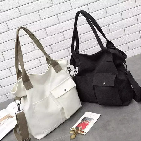Bolsa de lona monocromática de grande capacidade para estudantes, feminina Shopper Bag, Totes transversais, bolsa de ombro casual, moda, 2024