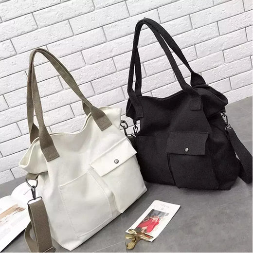 Bolsa de lona monocromática de grande capacidade para estudantes, feminina Shopper Bag, Totes transversais, bolsa de ombro casual, moda, 2024