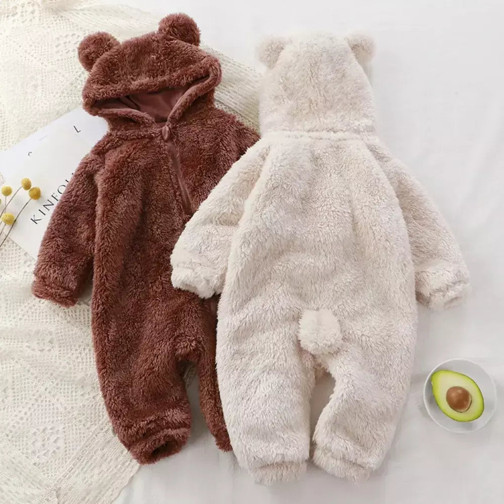 Inverno roupas de bebê bonito dos desenhos animados urso macacão de bebê pijamas infantil menino meninas animal traje com zíper macacão 0-24 meses