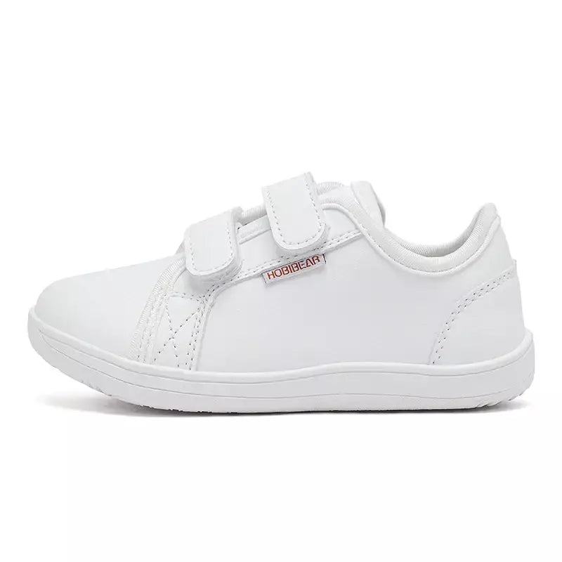 HOBIBEAR-Tênis minimalistas para crianças, leves, gancho de laço, couro artificial, sapatos descalços, pequeno grande e garoto, dedo do pé largo