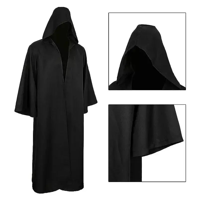 Halloween bruxa camisa longa com capuz preto robe manto cosplay traje adulto e assustador fantasma manto criança traje de férias conjunto
