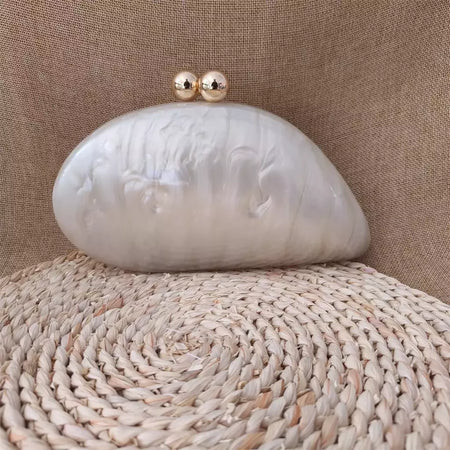 Oval Irregular Pérola Acrílico Box Evening Bag, Senhoras Designer De Luxo Bolsas, Festa De Casamento, Handmade Bolsas, Branco, Novo