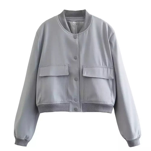 Jaqueta Bomber Cropped feminina, Casaco de manga comprida, Beisebol de botões, Casaco Aviador, Preto, Branco, Outono, Inverno
