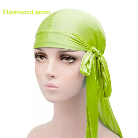Elasticidade baotou boné faixas de cabelo simulação sedosa durag cauda longa chapéu pirata bandana turbante para crianças criança fita acessórios