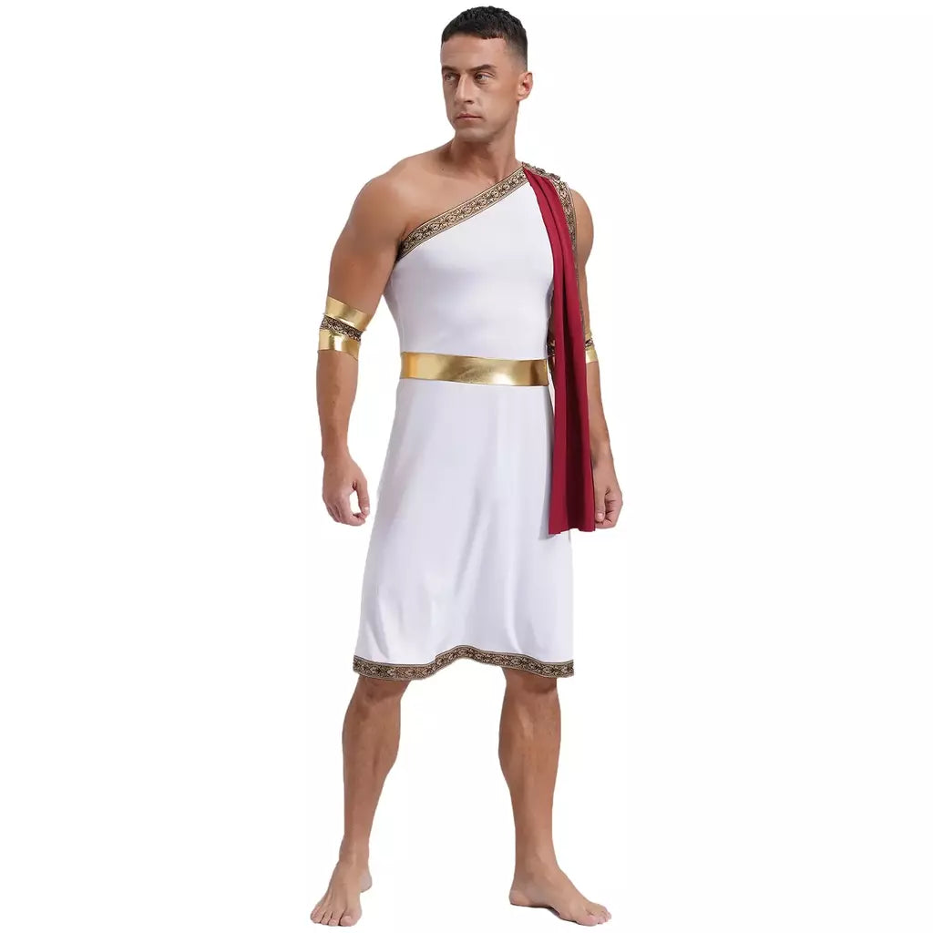 Homens antigo deus grego gladiador halloween cosplay trajes toga com mangas rei romano príncipe toga robe vestido punhos destacáveis