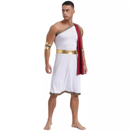 Homens antigo deus grego gladiador halloween cosplay trajes toga com mangas rei romano príncipe toga robe vestido punhos destacáveis
