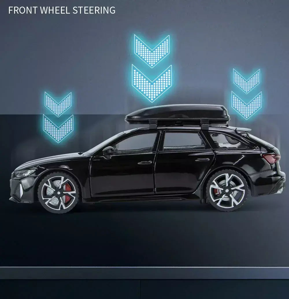1:32 Audi RS6 Modelo de carro de brinquedo com portas de som e luz, modelo fundido de liga aberta, coleção de veículos para meninos e adultos, presente de festival
