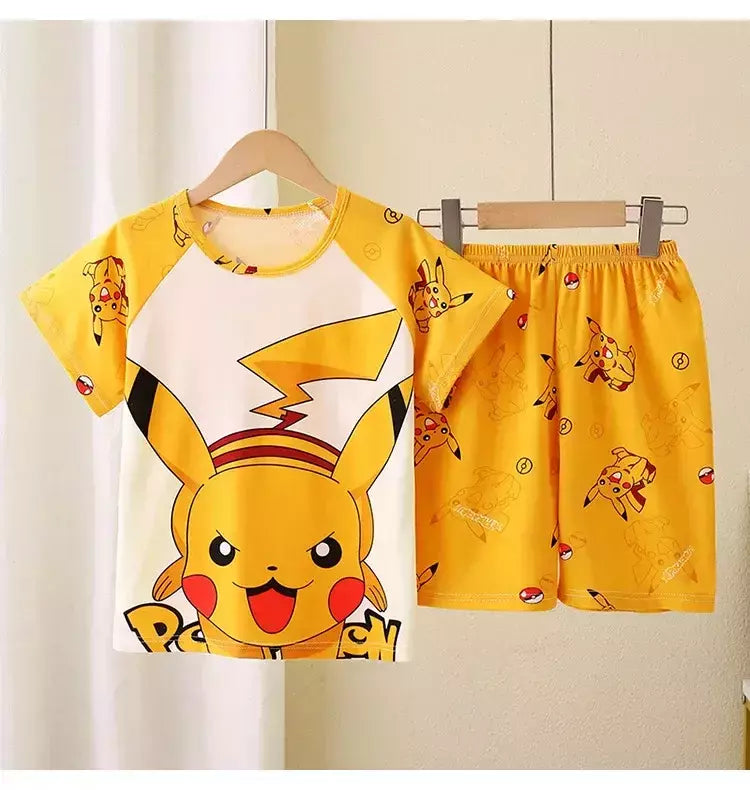 Novo verão crianças pijamas conjunto de 2 peças roupas de ar condicionado para meninos meninas bebê manga curta roupas para casa na moda