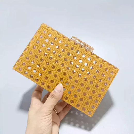 Embreagem de corrente de vime acrílico para mulheres, bolsa de noite, bolsa de ombro vintage, designer de luxo, moda, novo