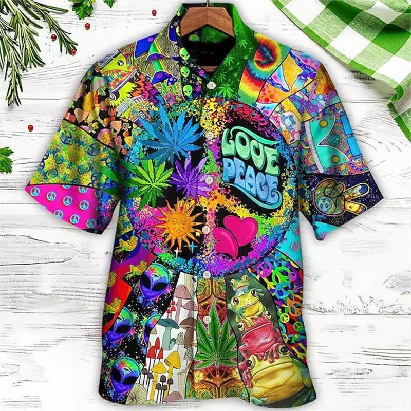 Camisa dos homens do vintage 3D Havaiano Casual Wear Férias de praia Soltas montagem Masculina Top 2023 Dos Desenhos Animados Padrão Manga Curta Ao Ar Livre