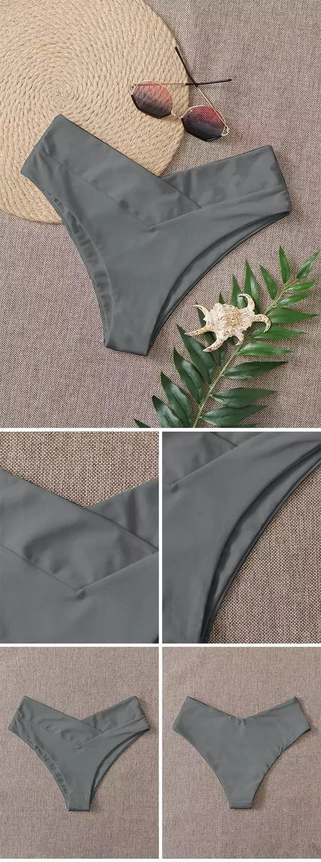 Tanga brasileira de biquíni para mulheres, semi-banho, roupa de praia sexy V cheeky, banho preto para senhoras, natação
