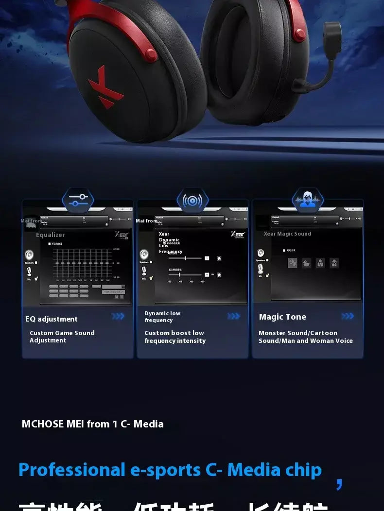 Original mchoose v9 pro personalizado gaming fone de ouvido tri-mode esports fones de ouvido hi-res música ativo redução de ruído fones de ouvido pc