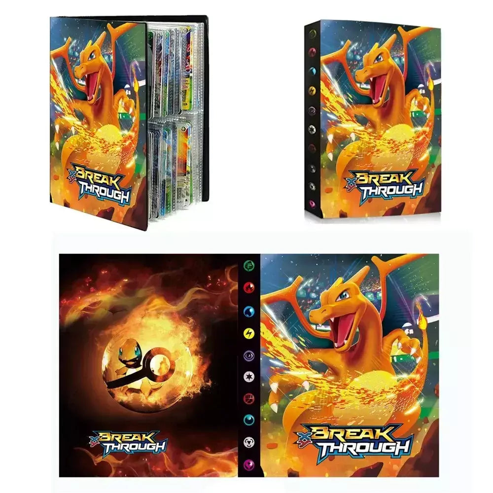 Álbum de cartões 4/9 protetor 240/540 pçs cartão livro mapa carta titular pasta dos desenhos animados charizard mewtwo vmax gx cartões coleção pasta
