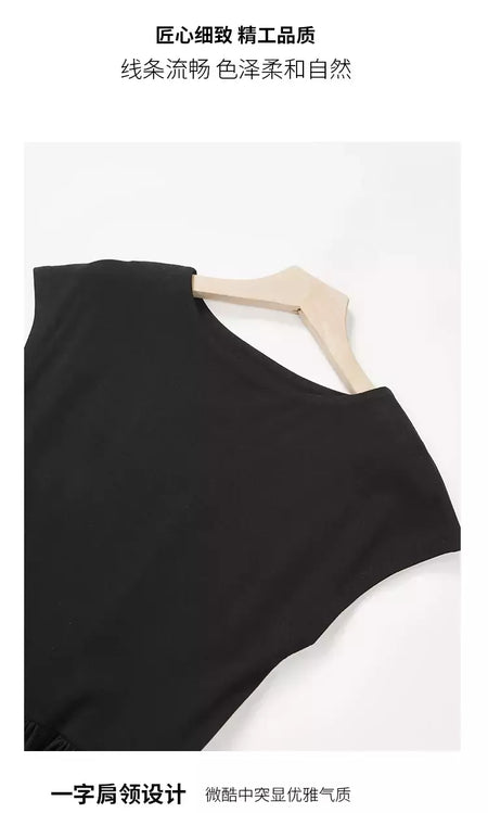 LILYMOON-vestido longo de emenda francês, saia de cintura alta, preto, fino, temperamento, cem, moda, verão