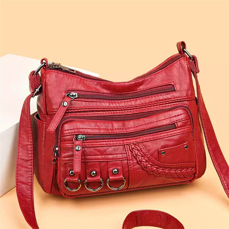 Bolsa de bolso multi couro PU vintage feminina, bolsas de ombro transversais femininas, bolsas de design de luxo, alta qualidade, 2023