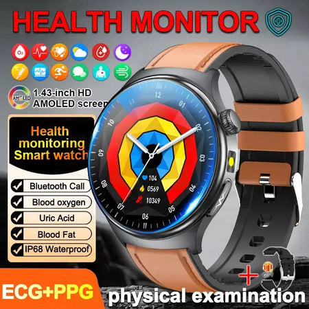 2026 novo relógio inteligente masculino feminino exame micro-físico ecg + ppg oxigênio no sangue ácido úrico pressão arterial safira smartwatch masculino