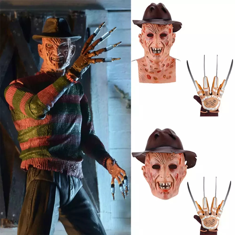 Assassinos jason máscara chapéu garras freddy krueger filmes de terror assustador látex chapelaria cosplay para emulsão para trajes de festa de halloween