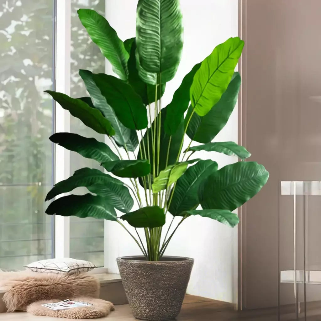 Palmeira tropical artificial 60-90-120cm(47,2 pol.) folhas de planta de banana falsa toque real planta de plástico strelitzia para jardim doméstico