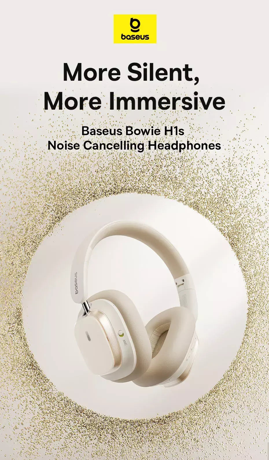 Baseus bowie h1s fones de ouvido sem fio bluetooth 5.4 cancelamento de ruído 46db sobre a orelha fone de ouvido de áudio espacial de alta resolução 120h tempo