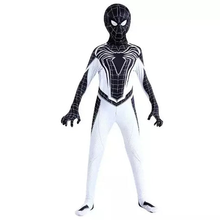 Crianças super-herói bodysuit milhas cosplay peter parker traje dos desenhos animados halloween conjunto com capuz traje de férias macacão com capuz separado