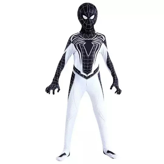 Crianças super-herói bodysuit milhas cosplay peter parker traje dos desenhos animados halloween conjunto com capuz traje de férias macacão com capuz separado