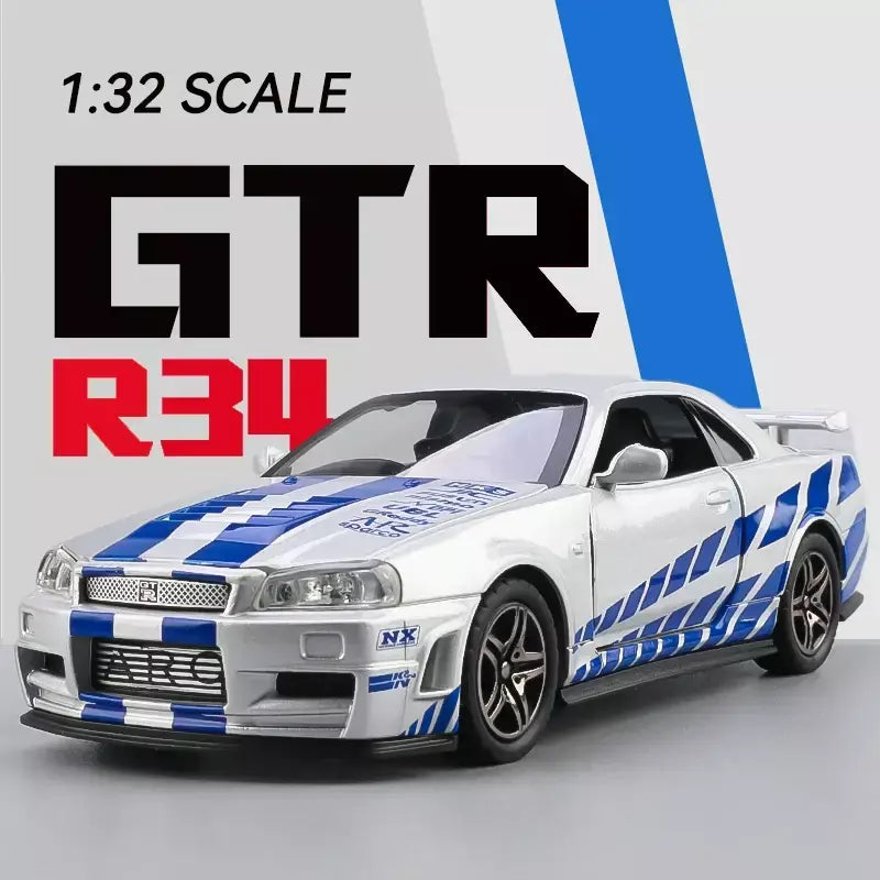 1:32 gtr r34 skyline simulação de liga rápida modelo de carro diecasts & veículos de brinquedo e carros furiosos decoração brinquedos para crianças menino