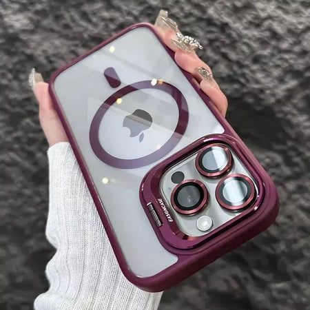 Luxo magnético à prova de choque caso telefone para iphone 16 15 14 13 12 11 17 pro max para magsafe funda suporte lente vidro protetor capa