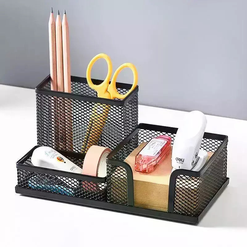 Suporte De Caneta De Metal Criativo, Organizador De Papelaria De Mesa, Suporte De Lápis, Rack De Armazenamento De Arquivo, Caixa De 3 Grelha, Acessórios De Escritório