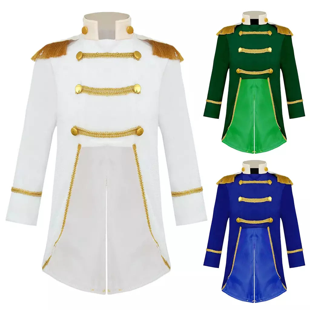 Meninos príncipe cosplay traje manga longa franja de ouro trança veludo smoking tailcoat tribunal real cosplay jaqueta vestir-se