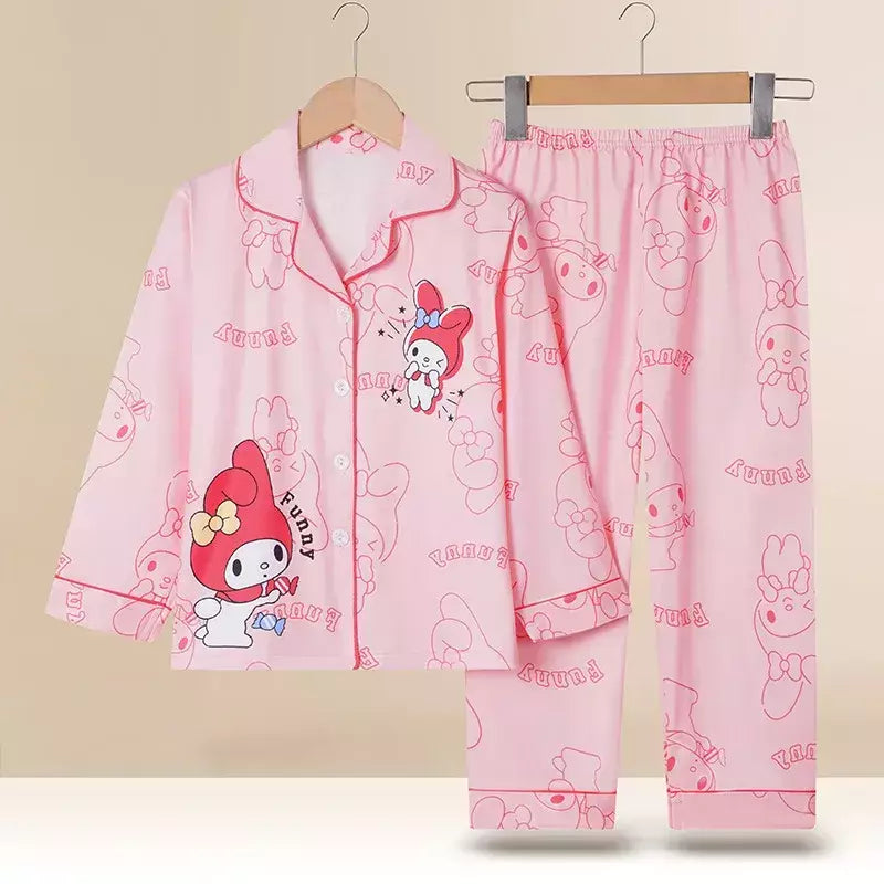 Sanrio cinnamoroll kuromi pochacco conjunto de pijamas infantis dos desenhos animados anime minha melodia manga curta pijamas bonito menino menina presentes