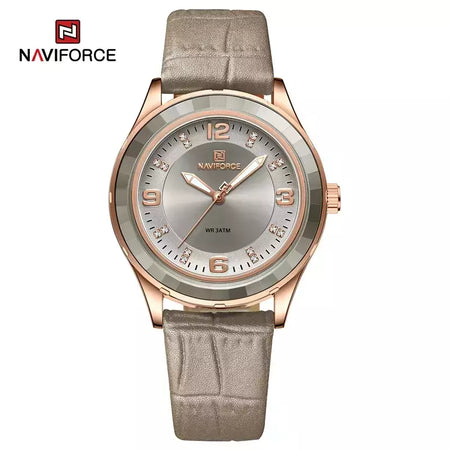 NAVIFORCE-Relógio de couro simples feminino, relógios de pulso casuais, relógio de quartzo feminino, original, nova moda