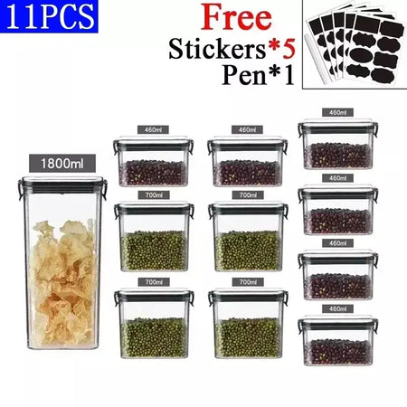 Conjuntos de cozinha empilháveis selados, 460-1800ml, caixa de plástico para armazenamento de alimentos, garrafa multigrãos, frutas secas, chá, recipientes de armazenamento