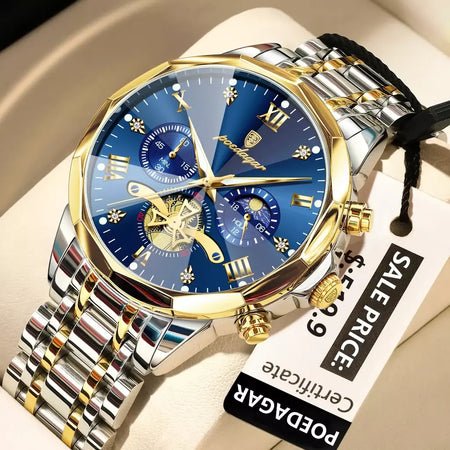 Poedagar luxo relógio masculino topo original à prova dwaterproof água luminosa cronógrafo homem relógio de pulso aço inoxidável quartzo relógios masculinos reloj