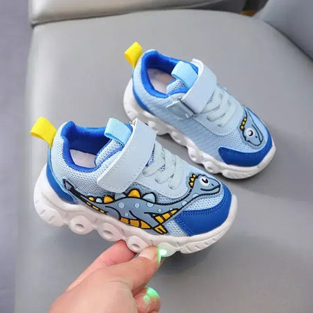 Sapatilhas LED bonitos dos desenhos animados das crianças, sapatos de malha respirável, sapatos iluminados, casual, iluminação, meninos, meninas, bebê