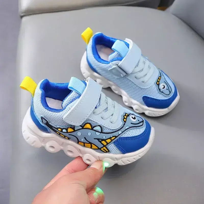 Sapatilhas LED bonitos dos desenhos animados das crianças, sapatos de malha respirável, sapatos iluminados, casual, iluminação, meninos, meninas, bebê