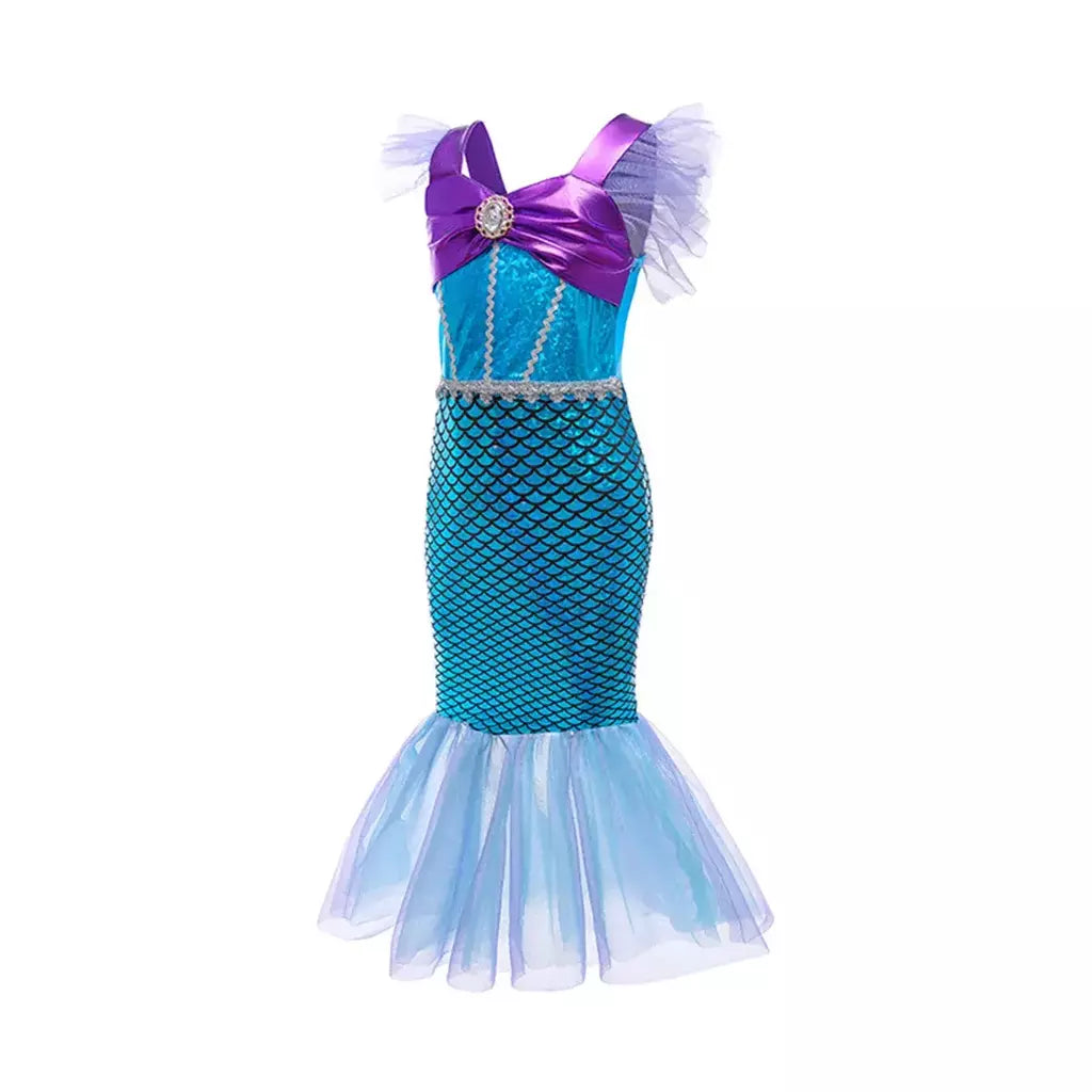 Meninas escala roxa princesa sereia ariel cosplay vestido de halloween vestido de festa de aniversário meninas verão praia vestido de férias